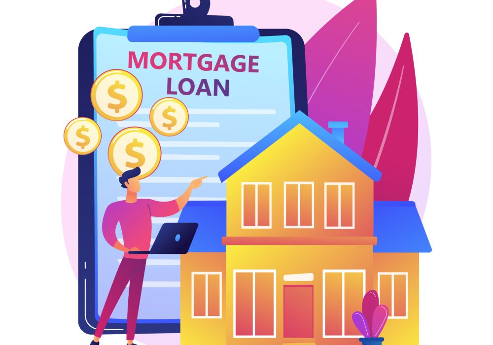 Mortgage loan abstract concept vector illustration. Home bank credit, down payment, real estate services, house loan pay off, investment portfolio, family financial burden abstract metaphor.