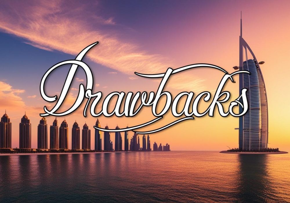 Drawbacks written on image and background should be dubai