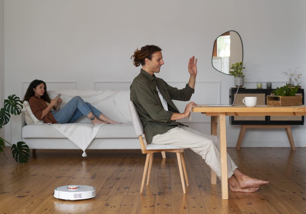 couple-home-with-robotic-wireless-vacuum-cleaner